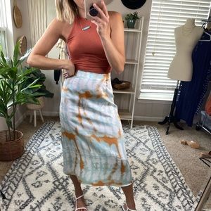 BRAND NEW!‎ Tie-Dye Slip Skirt, Aqua, Rust & White, Small